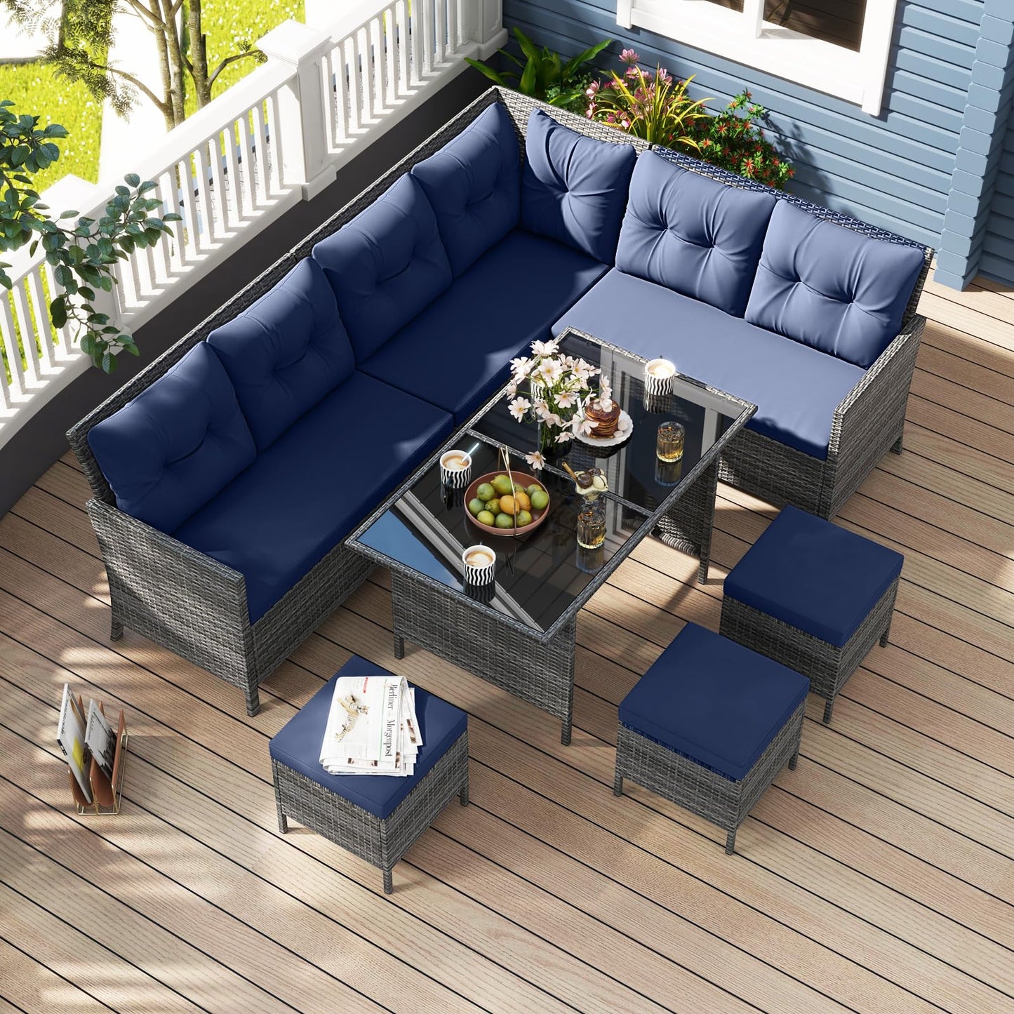Tangkula 7 Pieces PE Rattan Patio Dining Set