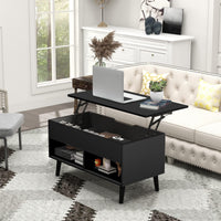 Tangkula Lift Top Coffee Table, Modern Cocktail Table with Hidden Compartment & 2 Open Shelves
