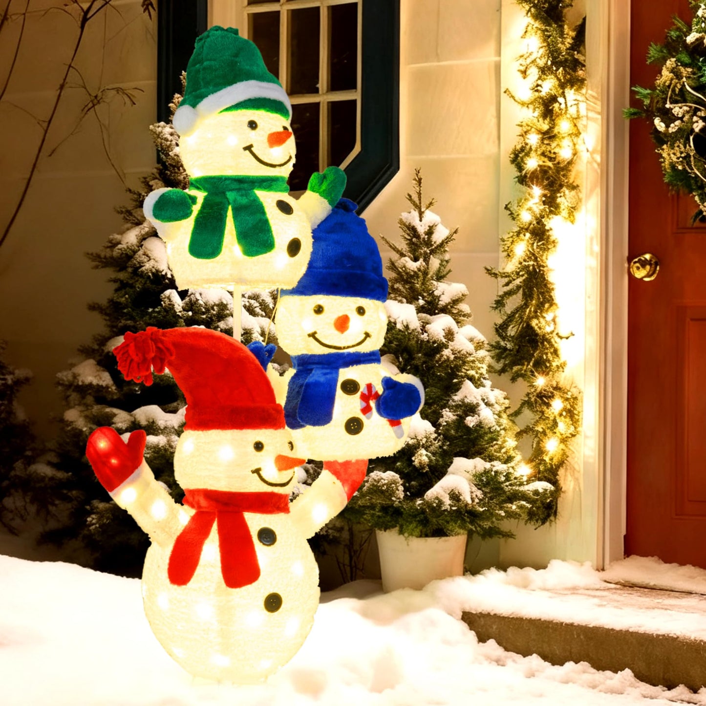 Tangkula 5 FT Christmas Lighted 3 Stacked Snowman Decoration