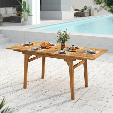 Tangkula Acacia Wood Patio Expandable Dining Table