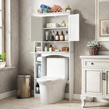 Tangkula Over the Toilet Storage Cabinet with Toilet Paper Holder(White)