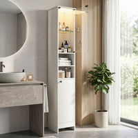 Tangkula Tall Bathroom Storage Cabinet with Lights and Remote