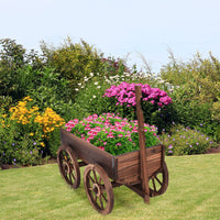 Tangkula Rustic Wooden Wagon Planter Box for Patio Garden Balcony (29.5" L x 17" W x 21" H)