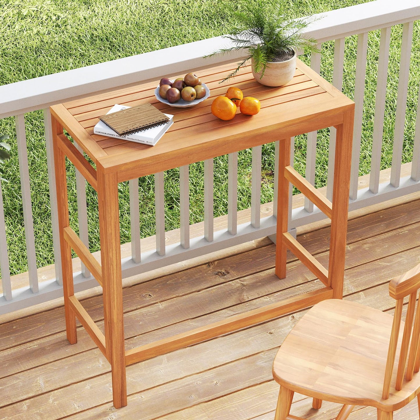 Table de bar pliante d'extérieur en bois d'acacia Tangkula