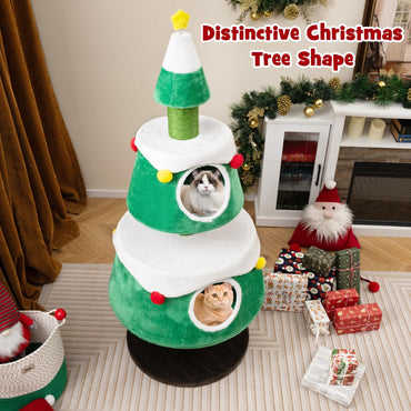 Tangkula Christmas Cat Tree for Indoor Cats Cute Holiday Cat Tower with 2 Condos