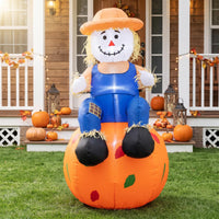 Tangkula 4 FT Fall Inflatable Decoration Scarecrow Sitting on Pumpkin