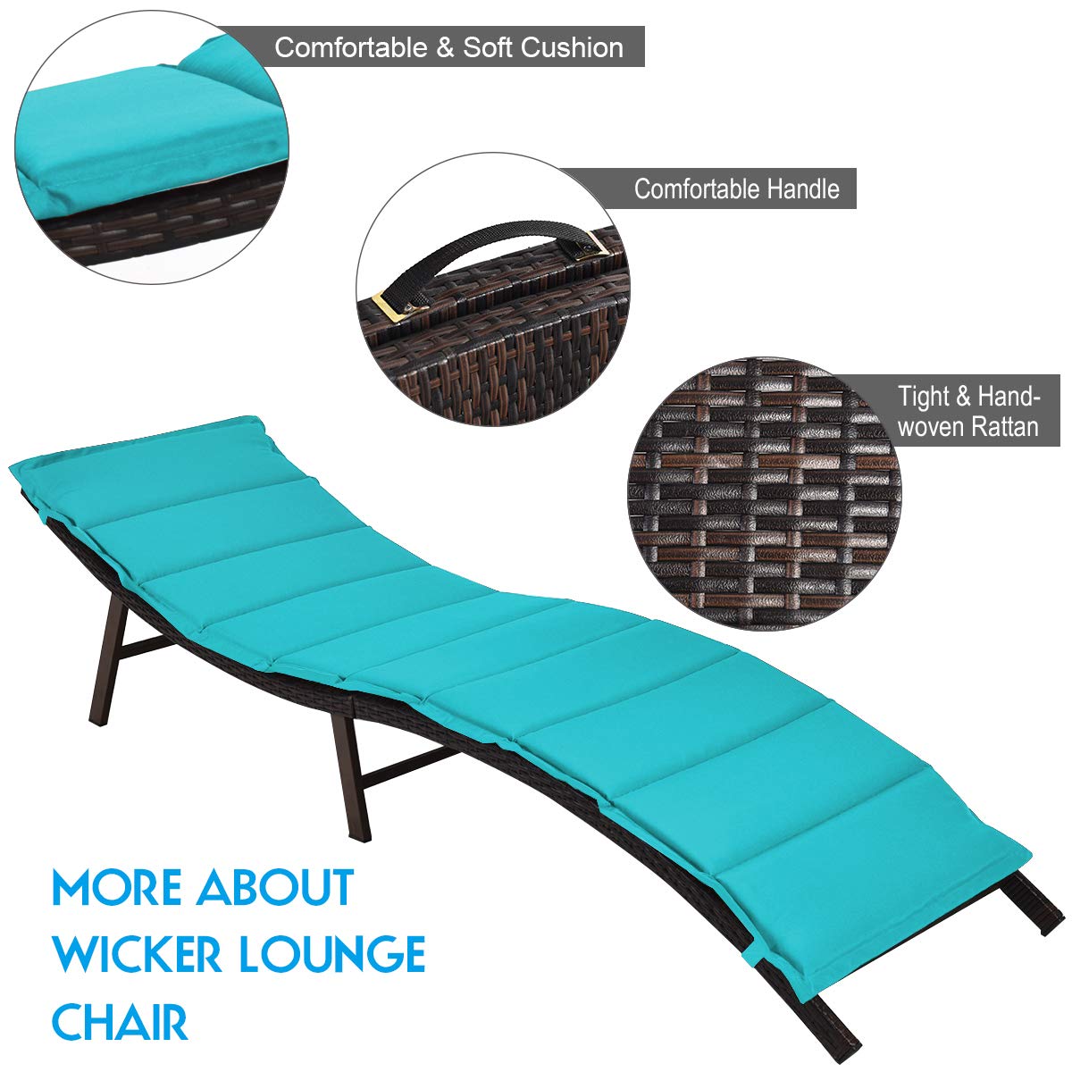 Set of 2 Patio Chaise, Foldable Outdoor Patio Wicker Lounger Chair