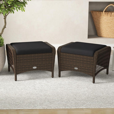 Tangkula 2 Pieces Patio Wicker Ottomans with Removable Cushions