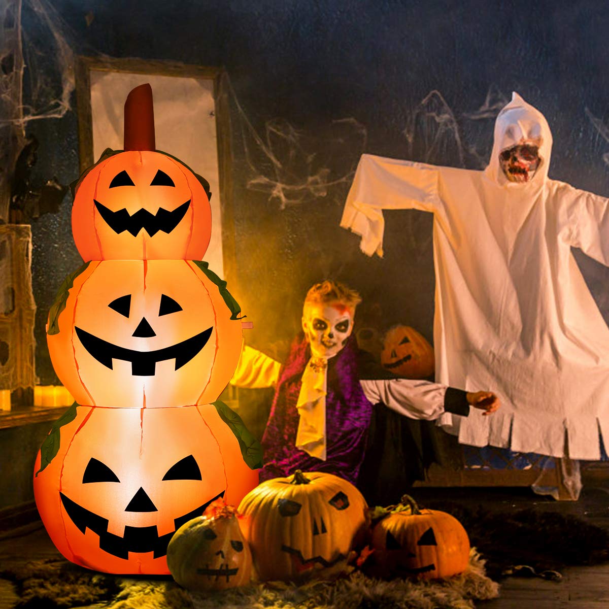 Tangkula 5.2 Ft Halloween Inflatable 3 Pumpkin Stack