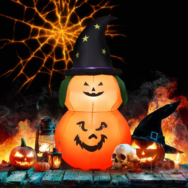 Tangkula 5 Ft Halloween Inflatable Pumpkin with Witch Hat