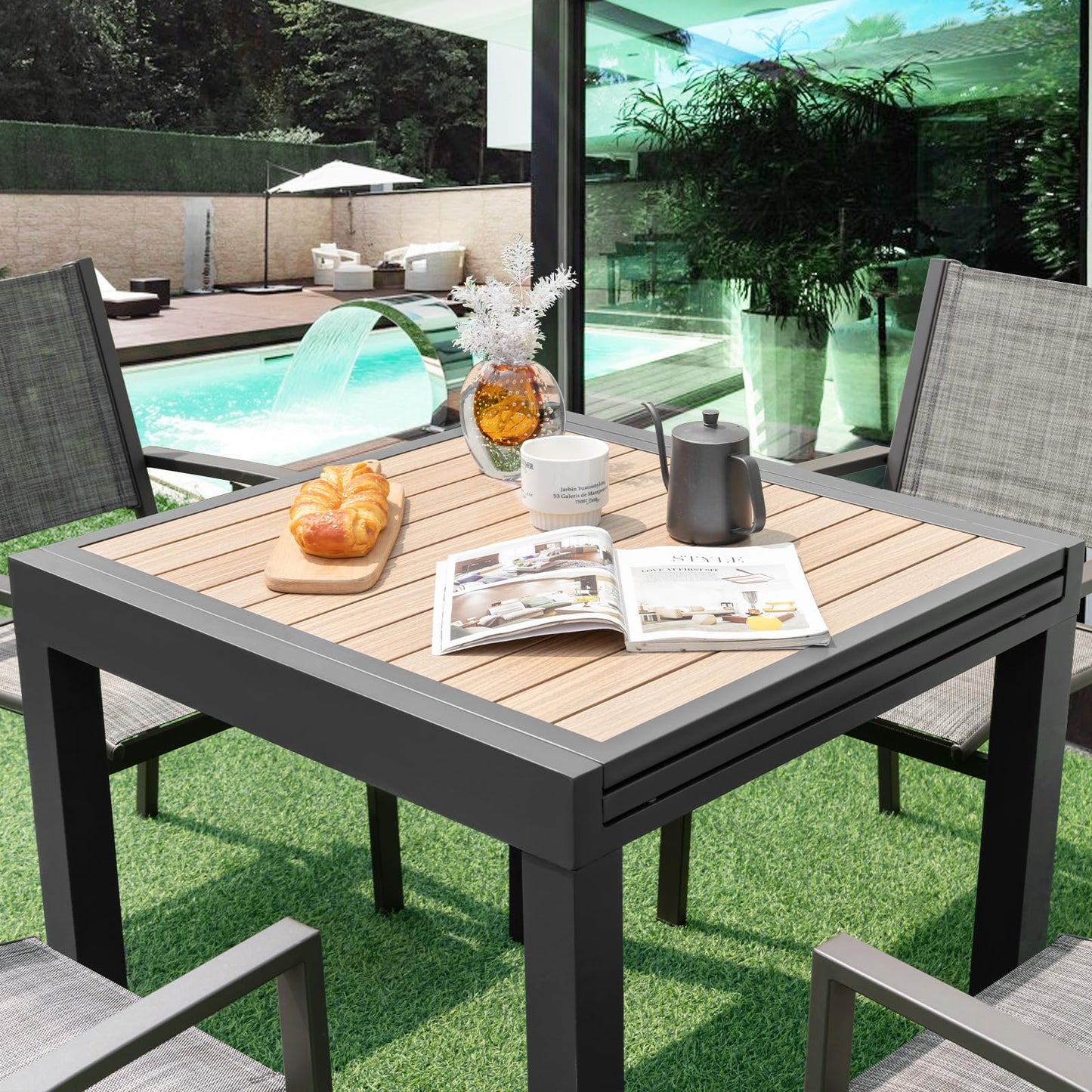 Tangkula Extendable Outdoor Dining Table Patio Dining Table