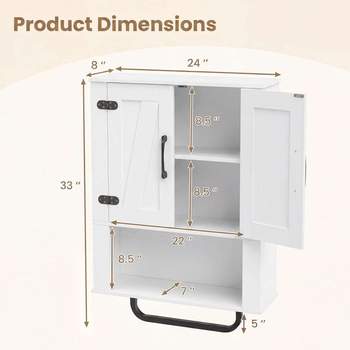Tangkula Bathroom Wall Cabinet with 2 Barn Doors & Metal Towel Bar