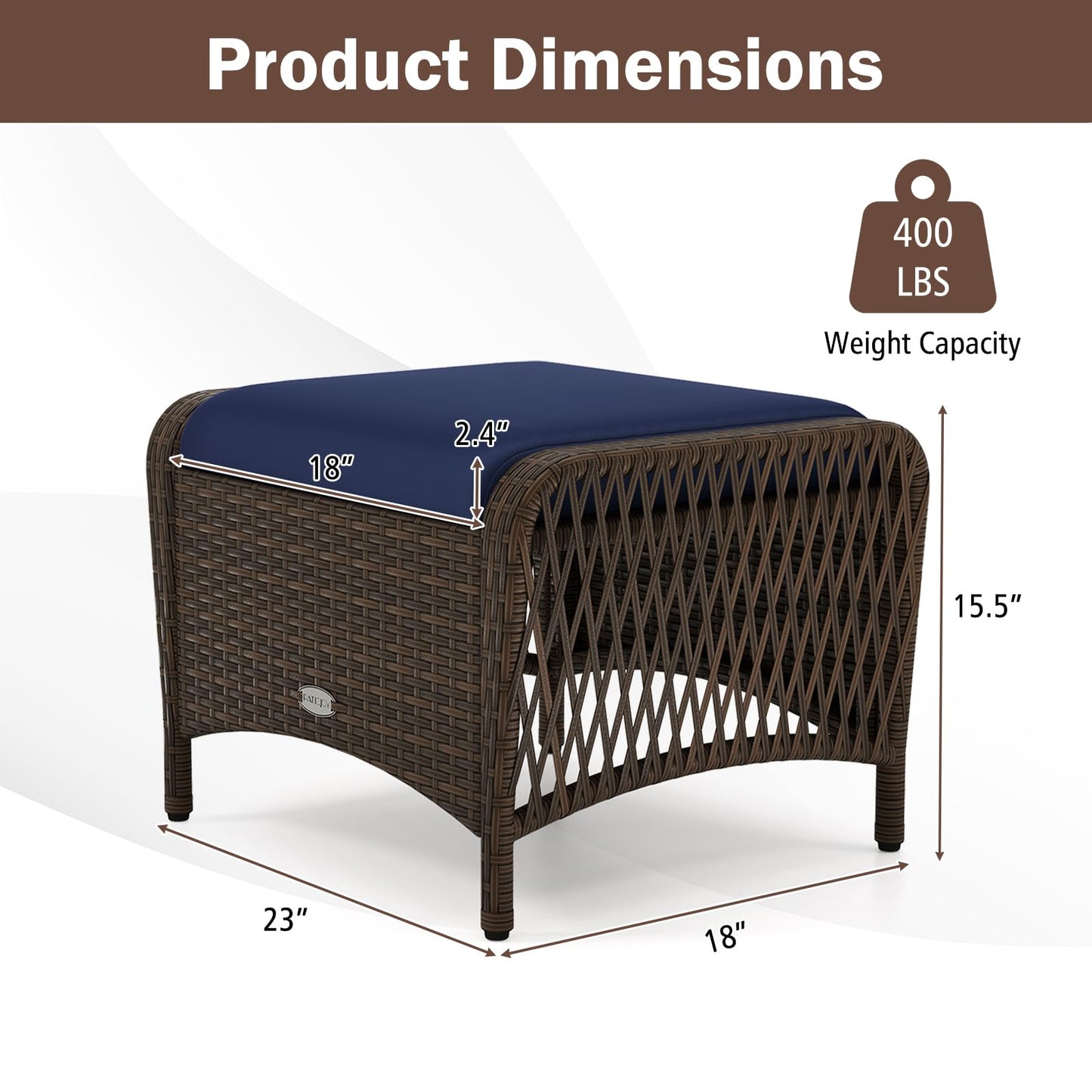 Tangkula 2 Pieces Patio Wicker Ottomans with Removable Cushions for Additional Seating