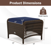 Tangkula 2 Pieces Patio Wicker Ottomans with Removable Cushions for Additional Seating