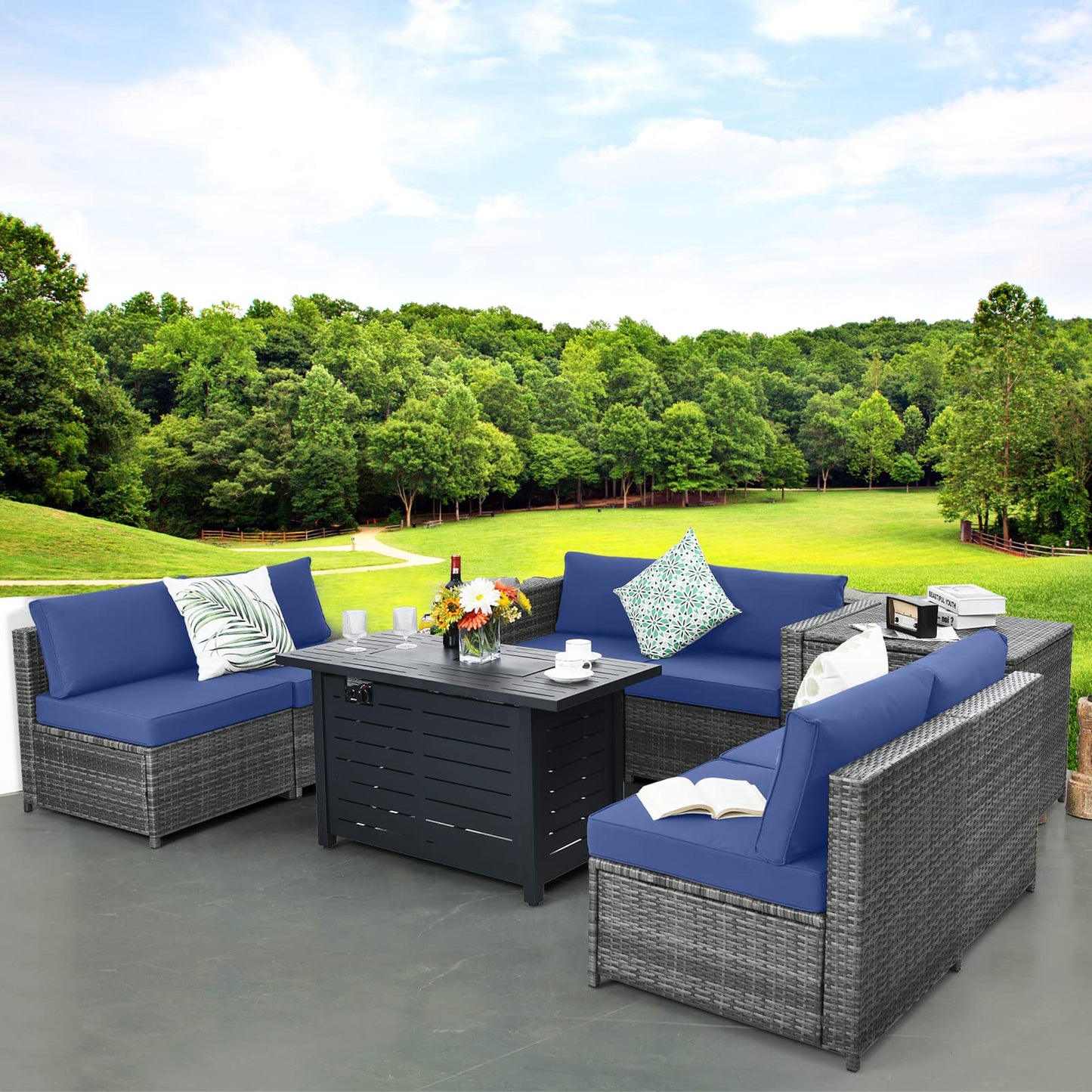 9 Pieces Patio Rattan Furniture Set - Tangkula