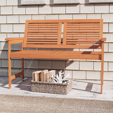 Tangkula Outdoor Wood Bench 2-Person Heavy Duty Patio Loveseat Chair