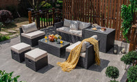 8-Piece Patio Furniture Set with Cover, 2 Ottomans, 2 Armless Sofas & Corner Sofas