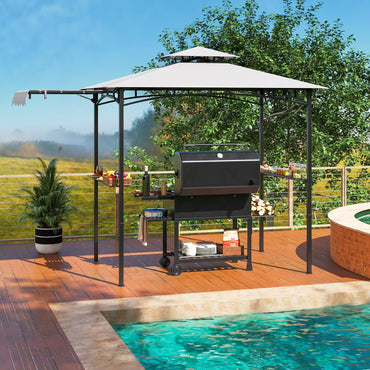 Tangkula 10.5x5 FT Grill Gazebo with Side Awning, 2-Tier Barbecue Gazebo with 2 Shelves, 12 Hanging Hooks