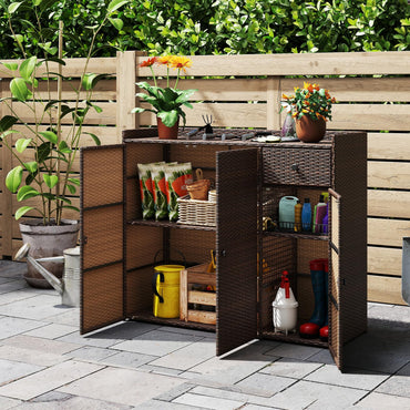 Tangkula Rattan Outdoor Storage Cabinet for Patio Garden Poolside