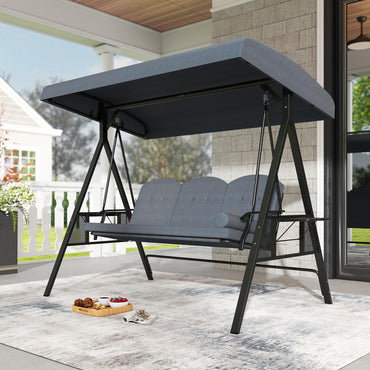Tangkula 3 Person Porch Swing Outdoor Swing with Adjustable Canopy