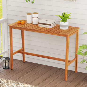 Tangkula Patio Bar Table 54” x 22” Acacia Wood Counter Height Table