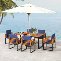 Tangkula 7 Piece Patio Dining Set Acacia Wood Dining Chair & Table Set
