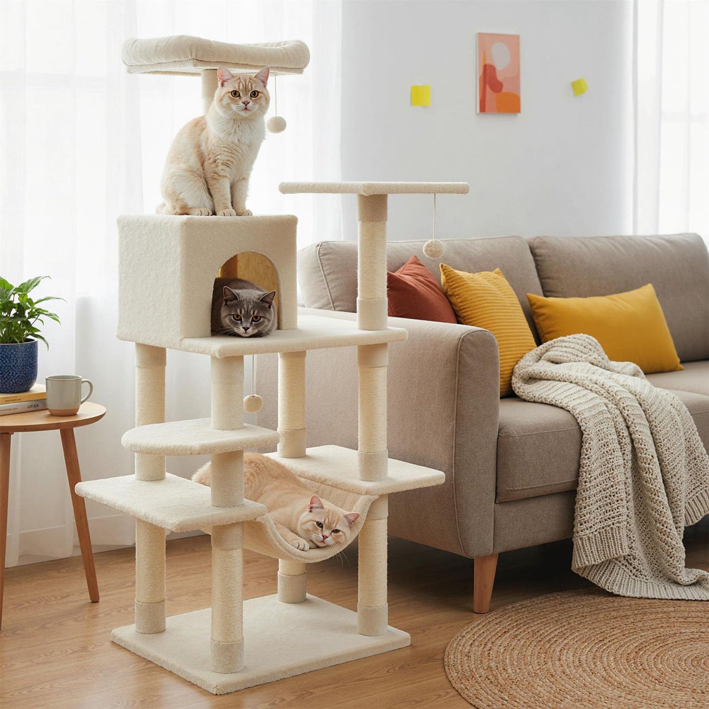 Arbre à chat multi-niveaux Tangkula de 147 cm avec poteaux à griffer en sisal pour chats d'intérieur