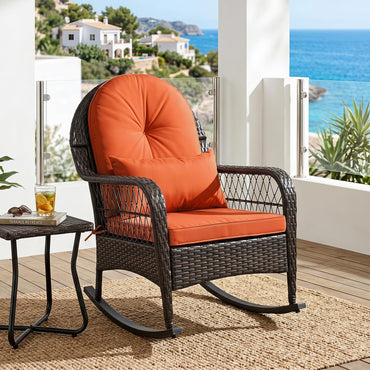 Fauteuil à bascule d'extérieur en osier Tangkula avec coussins moelleux