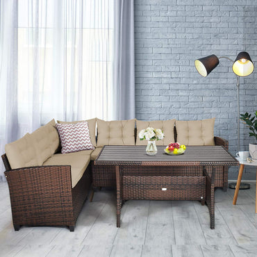 Tangkula Patio Furniture Set with 6 Cushioned Seat & Coffee Table