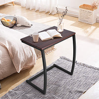 Tangkula C Shaped Couch Side Table with Steel Frame for Bed