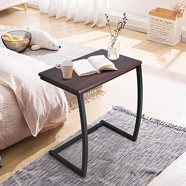 Tangkula C Shaped Couch Side Table with Steel Frame for Bed