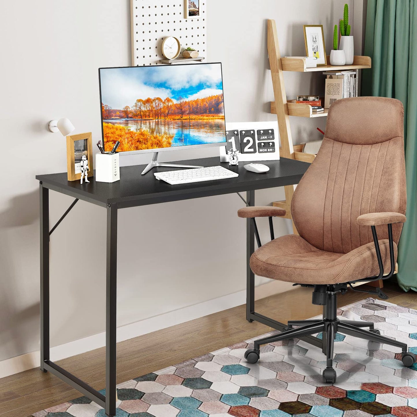 Tangkula Compact Study Writing Desk with Steel Frame for Home Office
