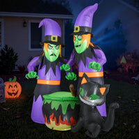 Tangkula Sorcières Gonflables d'Halloween de 6 Pi, 2 Décorations de Sorcières Effrayantes à Souffler avec Chaudron et Chat Noir