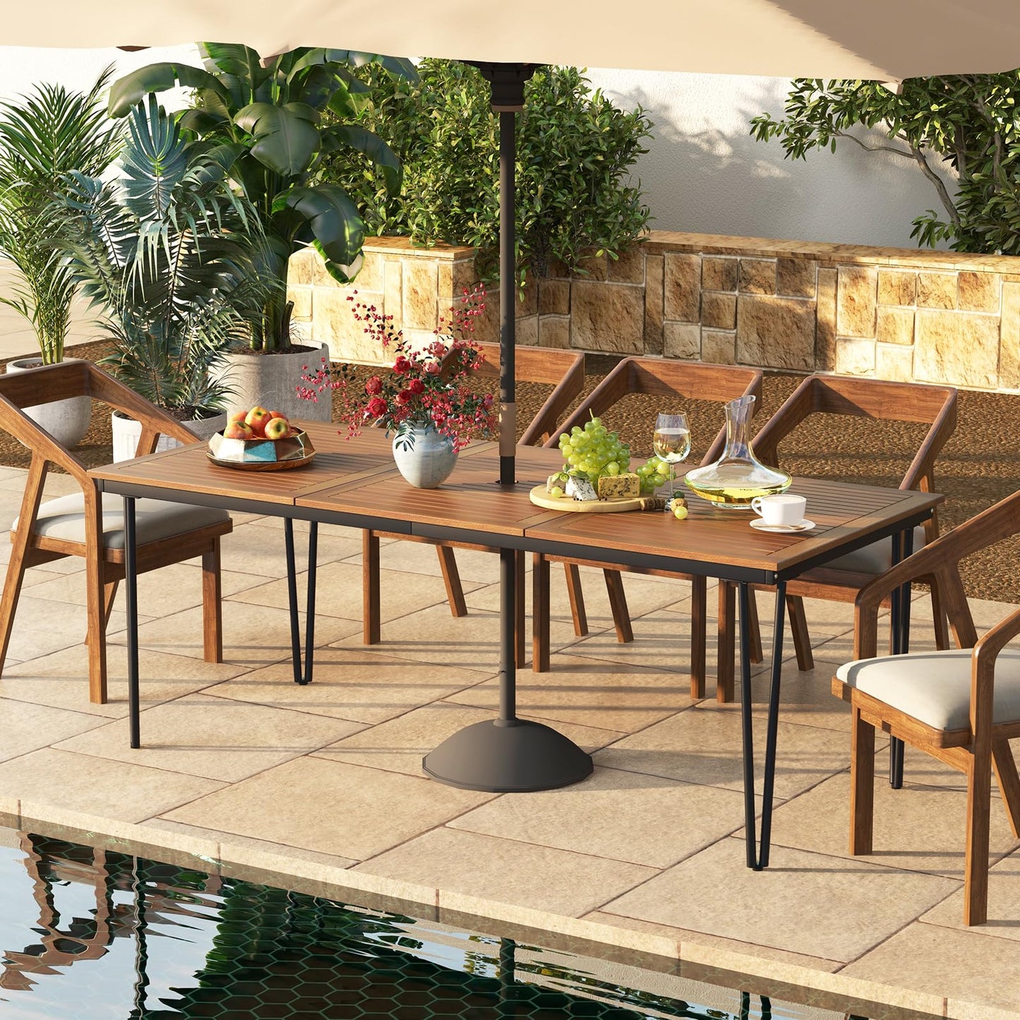 Tangkula 79 Inch Outdoor Dining Table, 8-Person Patio Table with 1.9 Inch Umbrella Hole