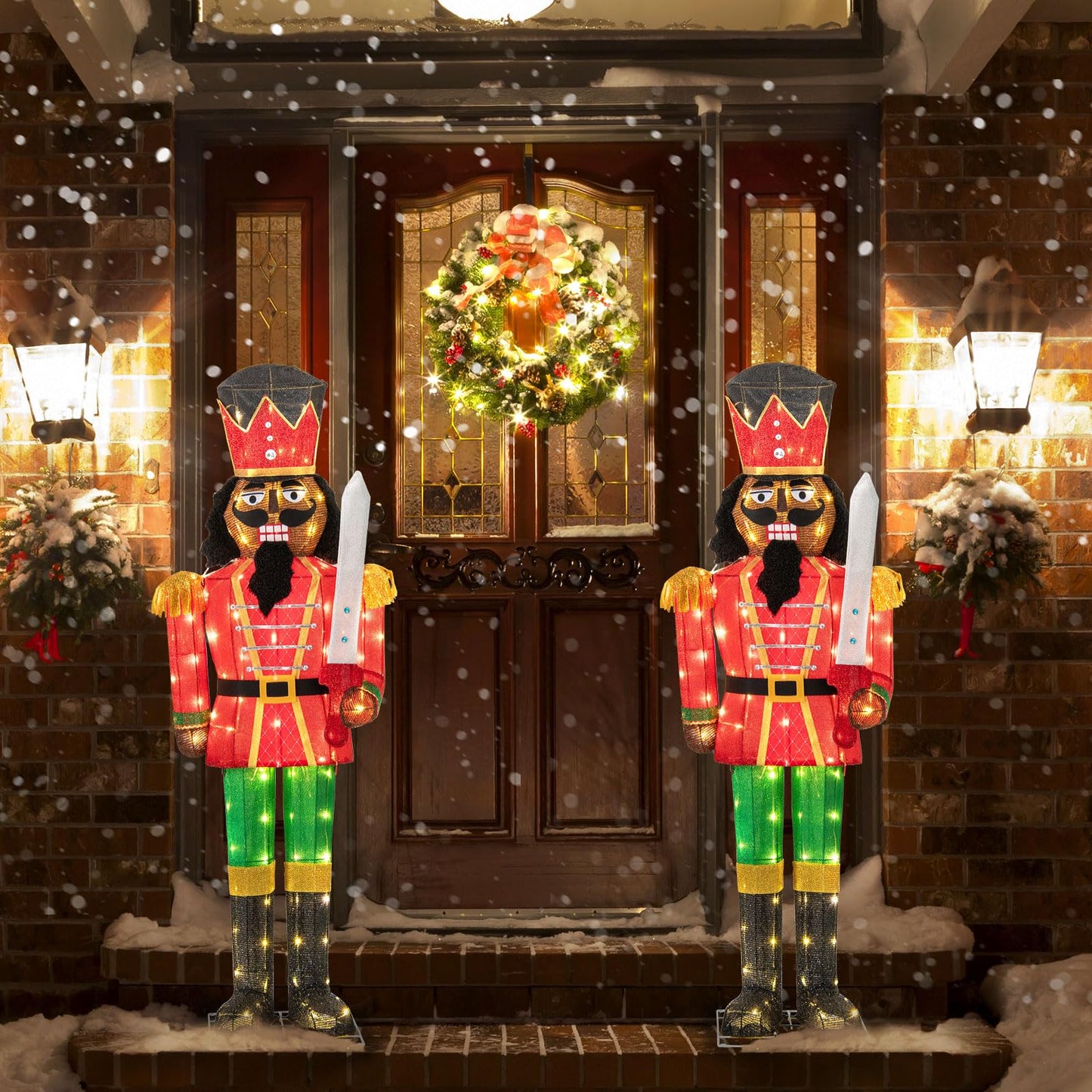 Tangkula 5 FT Lighted Christmas Nutcracker with Glitter Sword