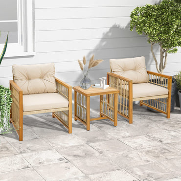 3 Pieces Acacia Wood Patio Furniture Set - Tangkula