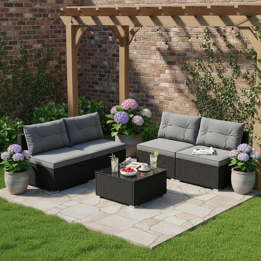 Tangkula 5 Pieces Wicker Patio Furniture Set