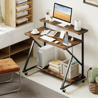 Tangkula Bureau Informatique Mobile de 99 cm avec Prises de Courant, Support Moniteur et Étagère de Rangement