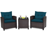 Tangkula 3 Pieces Patio PE Wicker Furniture Set with 4 Bonus Cushion Covers
