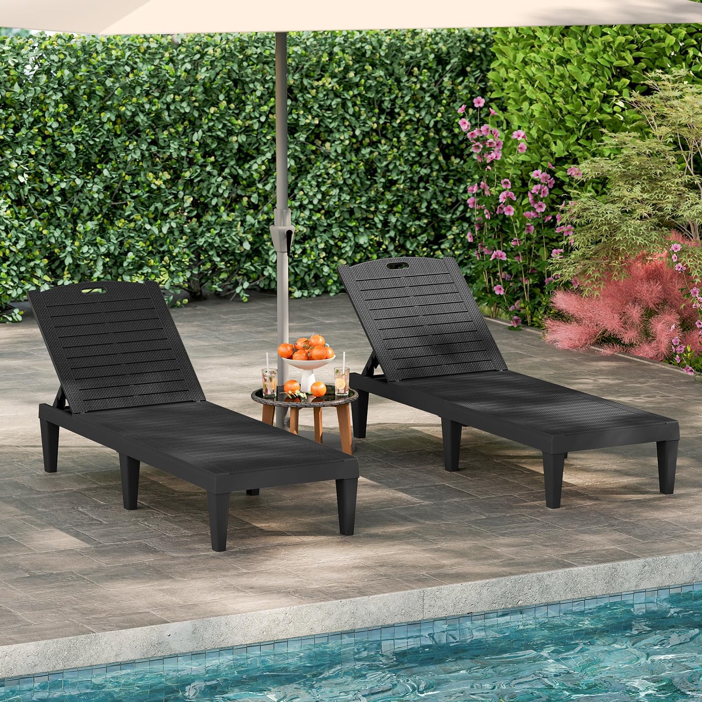 Tangkula Chaise Longue d'extérieur, Lot de 2 pour Piscine