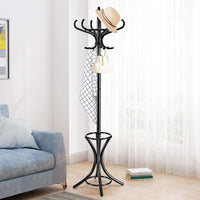 Tangkula Standing Coat Rack Wood 12 Hooks