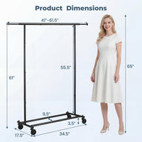 Tangkula Rolling Clothes Rack with Extendable Hanging Rods (41"-61.5" L)