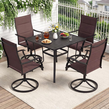 Tangkula 4 Swivel Chairs and 37" Square Patio Table with Umbrella Hole