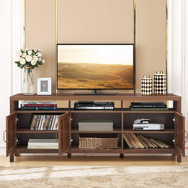 Tangkula Farmhouse Rattan TV Stand, 62 Inches Modern Boho Entertainment Center for TVs up to 65/70 Inches