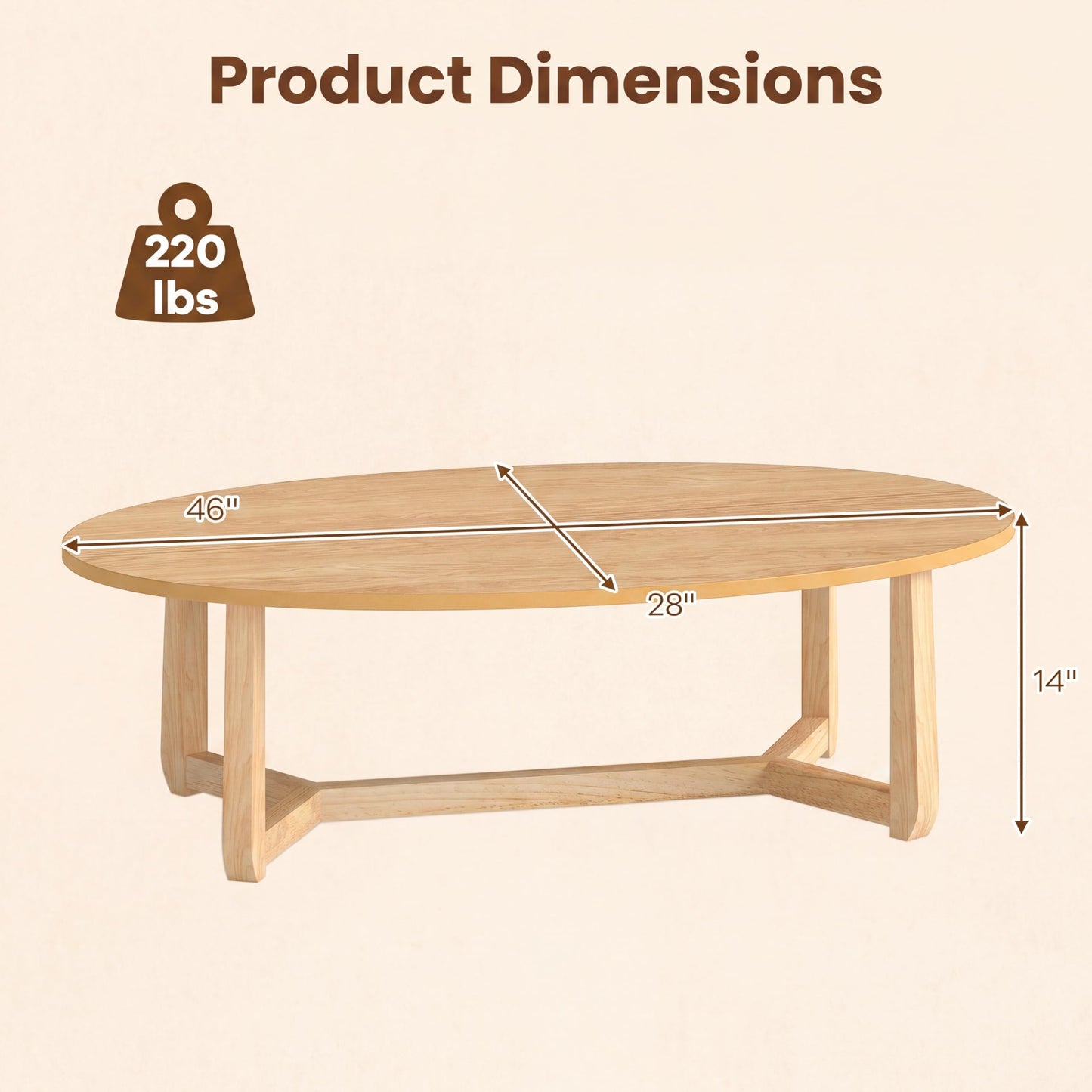 Tangkula 46" Oval Coffee Table for Living Room