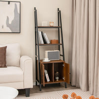 Tangkula 4-Tier Ladder Shelf with Cabinet 63” Tall Bookshelf