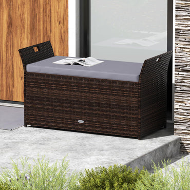 Tangkula Storage Bench Outdoor Bench with Hand-Woven PE Rattan Wicker