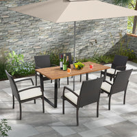 Ensemble repas de patio en rotin Tangkula, table en bois d'acacia avec trou pour parasol
