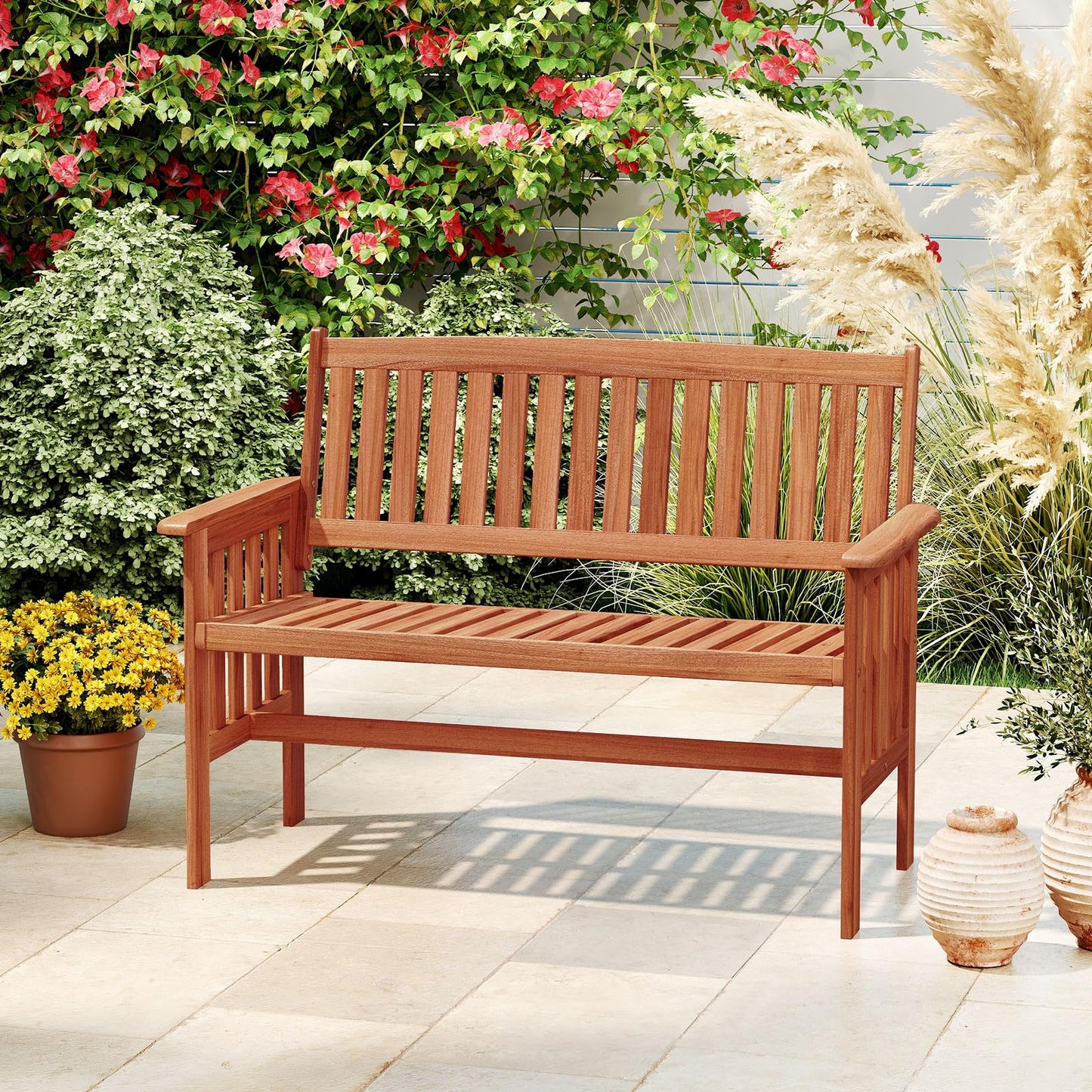 Banc de jardin extérieur en bois Tangkula pour porche d'entrée