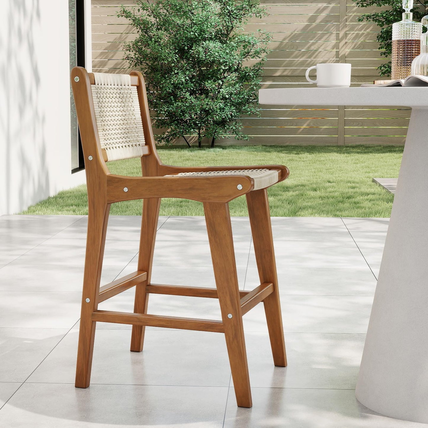 Tabouret de bar d'extérieur Tangkula à hauteur de comptoir avec dossier et repose-pieds pour balcon
